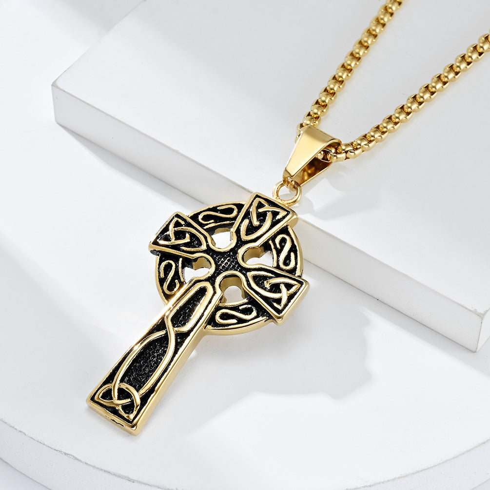 Planderful Stainless Steel Celtic Cross Necklace With Eternal Knot Symbol For Nordic Jewelry Lovers