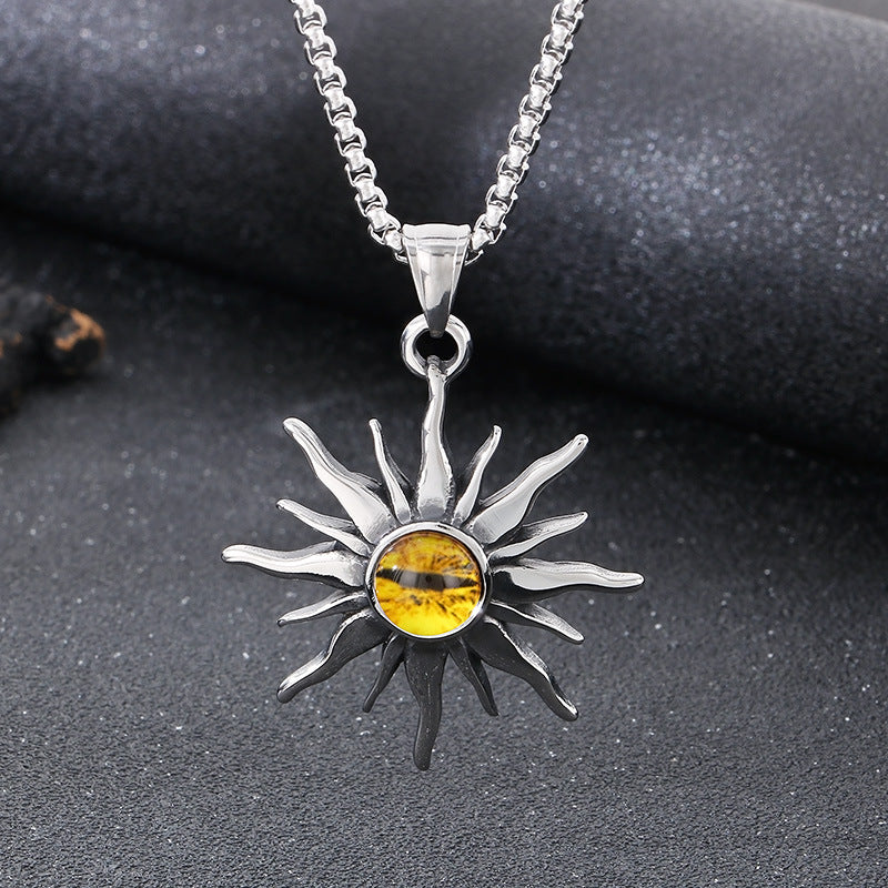 Planderful Sun God Pendant Stainless Steel Men Necklace