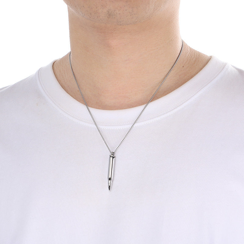 Planderful Mens Bullet Pendant Necklace Glossy Titanium