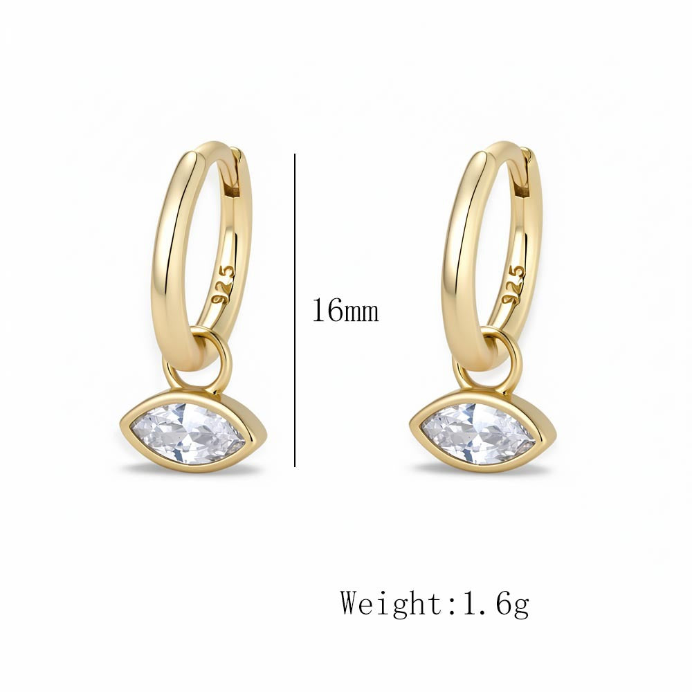 S925 Sterling Silver Earrings, High-Quality Earrings, Geometric Horse Eye Zircon Earrings, High-End