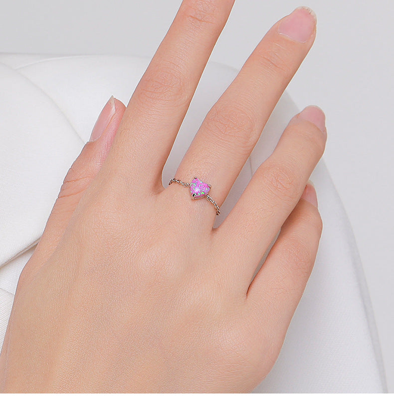 925 Sterling Silver Opal Geometric Ring