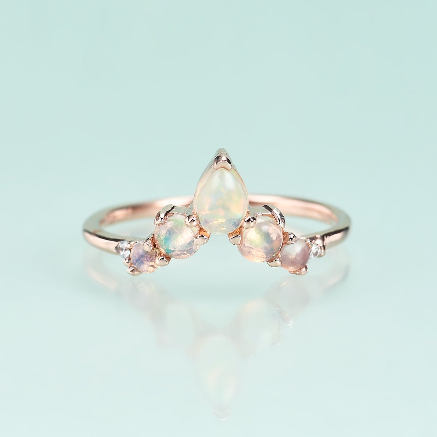 Opal Stone V Shaped Silver Ring