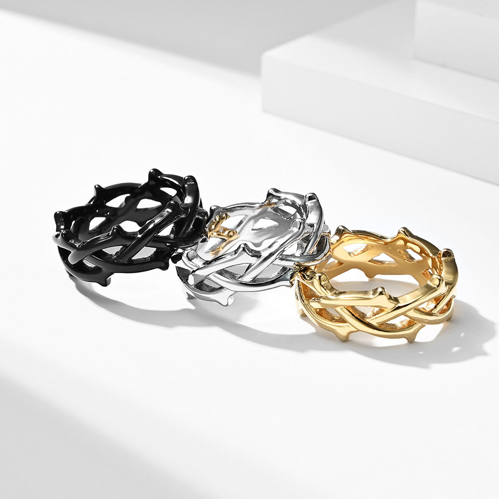 Planderful Titanium Steel Thorn Vine Ring For Women Everyday Genie Collection Elegant Hand Jewelry