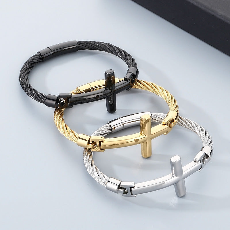 Braided Wire Steel Wire Bracelet – Cross Bent Titanium Steel Men's Bracelet