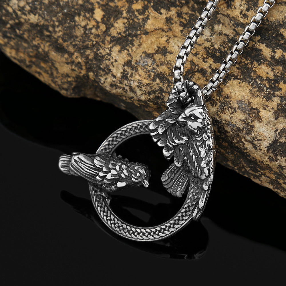 Cross-Border Stainless Steel Ring Crow Pendant Necklace