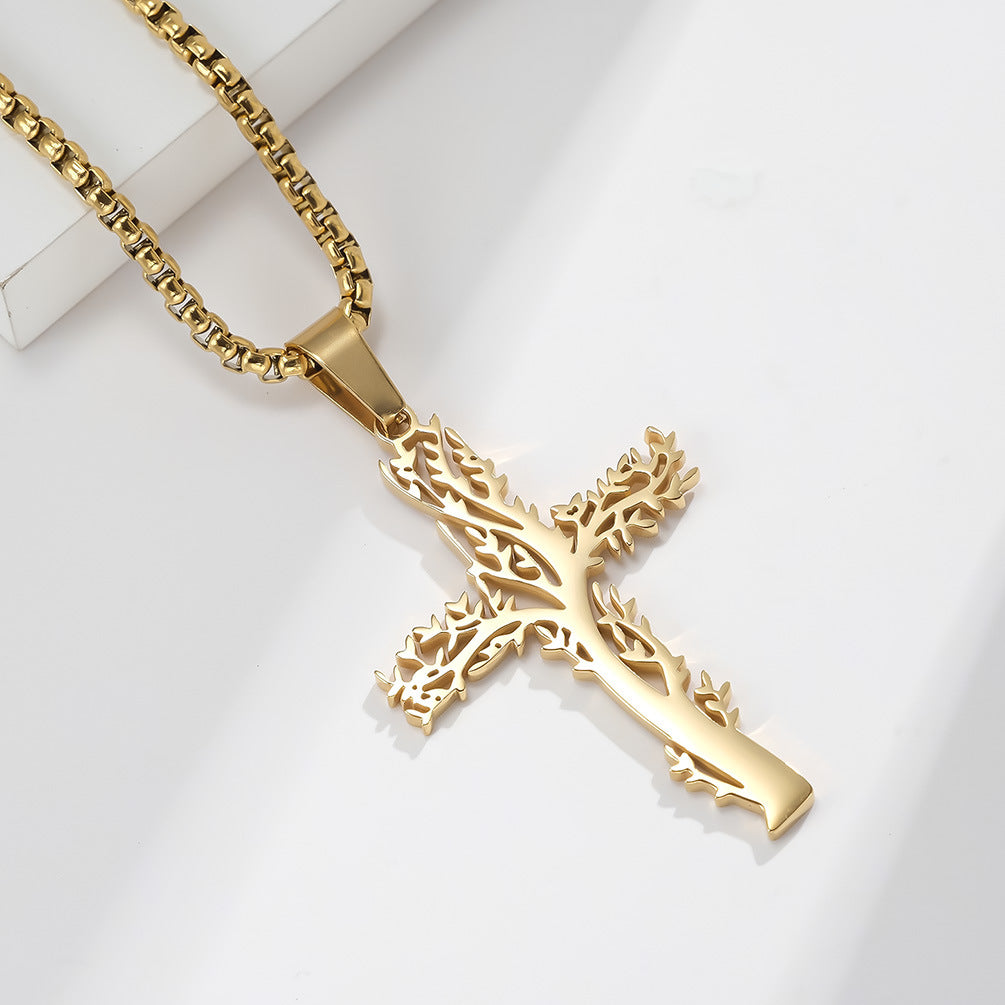 Planderful Titanium Steel Tree Of Life Cross Necklace For Women Everyday Genie Gift