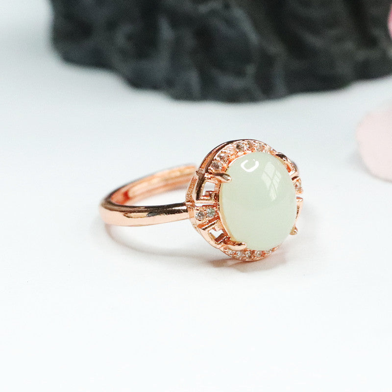 Jade Zircon Oval Ring with Sterling Silver Needle