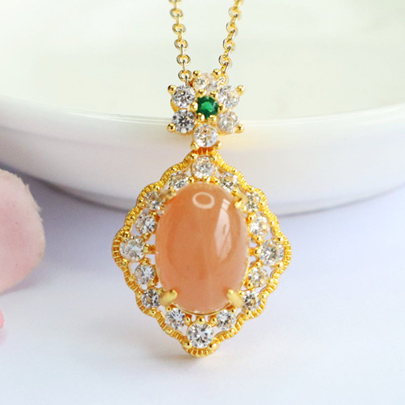 Orange Moonstone Diamond-Shape Pendant — No Chain