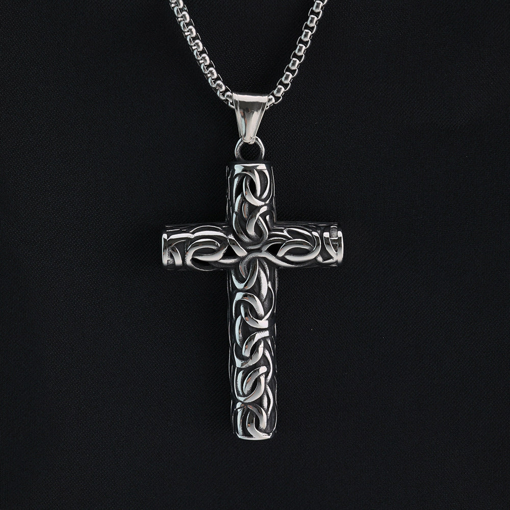 Mens Titanium Steel Necklace Cross Pendant Norse Legacy By Planderful Retro Hip Hop Style