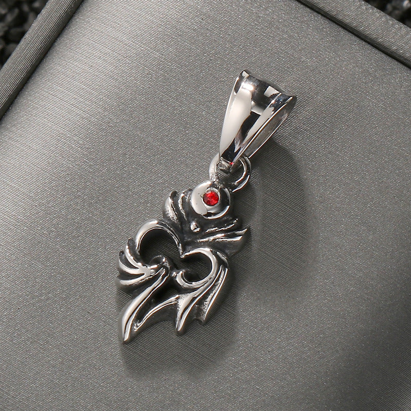 Old Versatile Zircon Cross Flower Sweater Chain, Retro Crown Stainless Steel Men's Pendant. Necklace