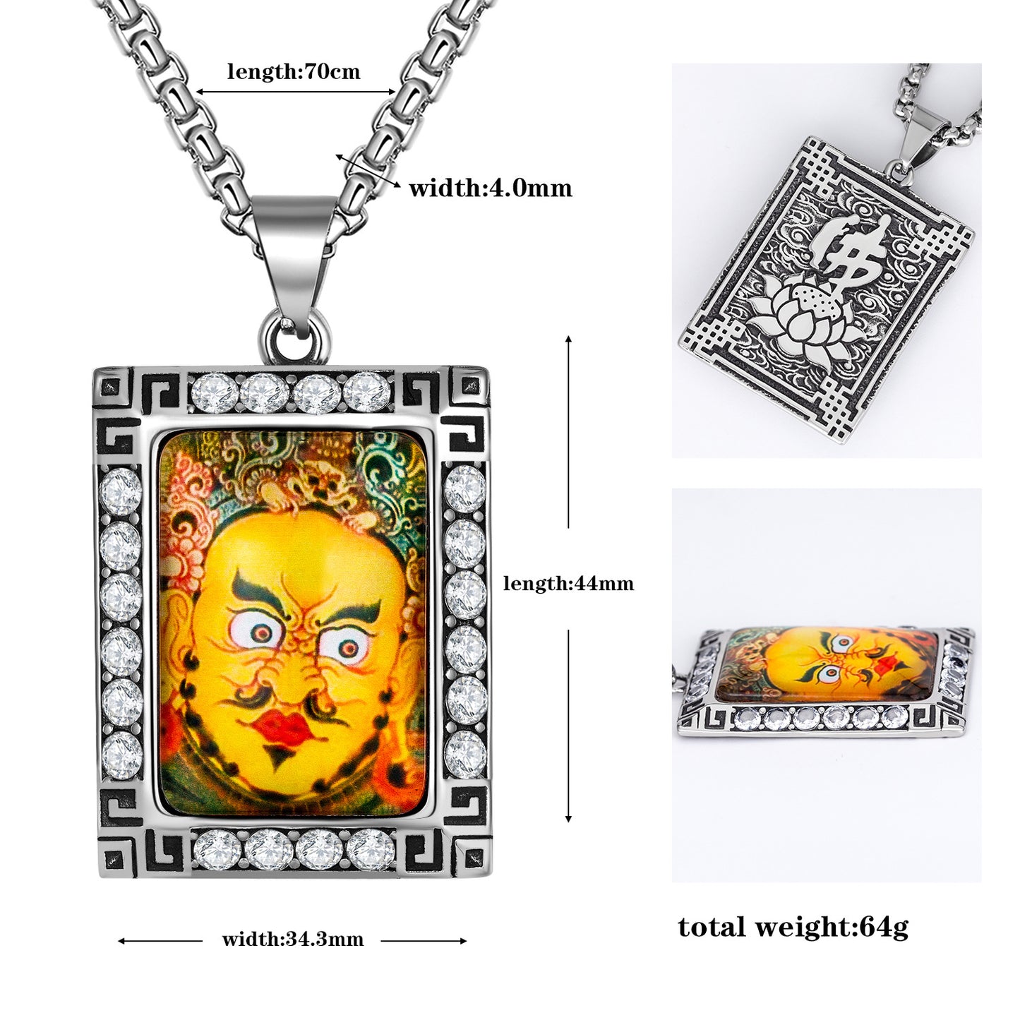 Steel Necklace - Vintage Tibetan Thangka Pendant