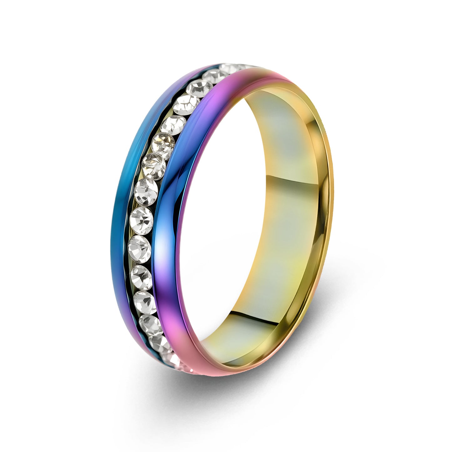 Planderful Everyday Genie Zircon Ring Stainless Steel Unisex Personalized Jewelry Single Row Inlaid Gems Gold Plated