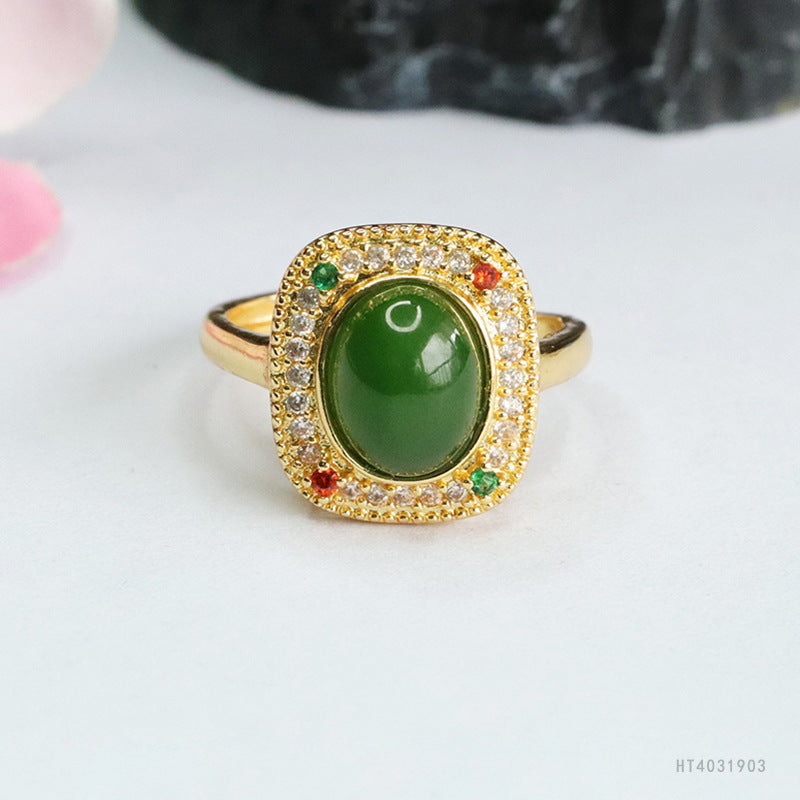 Hetian Jasper Square Cabochon Ring
