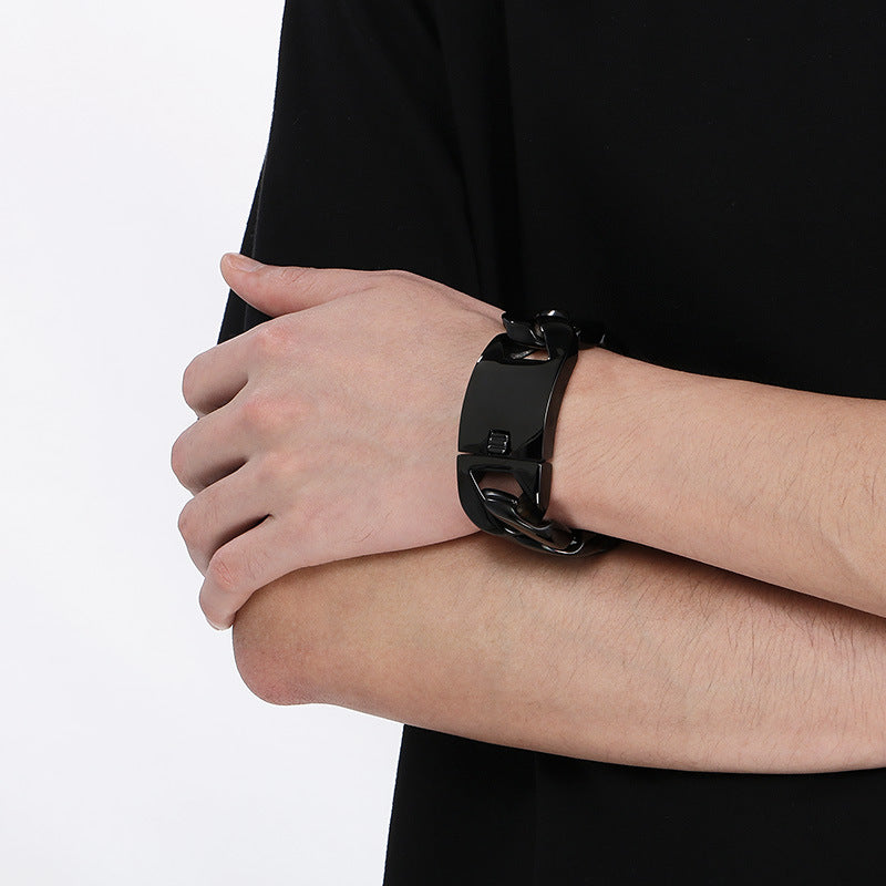 Planderful Wide Cuban Chain Bracelet For Men Titanium Steel