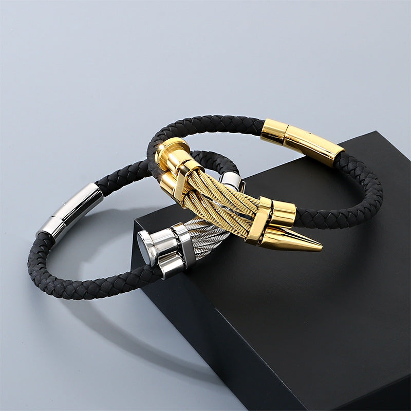 Steel Wire Nails Magnetic Buckle Bracelet – Punk Style Niche Dot Riveted Woven Leather
