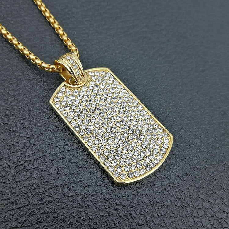 Planderful Hip Hop Jewelry Stainless Steel Zircon Square Pendant Necklace Unisex Statement