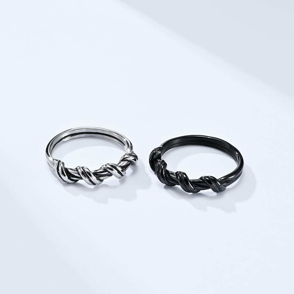 INS Neutral Cold Wind Wire Wrapped Stainless Steel Ring for Men and Women