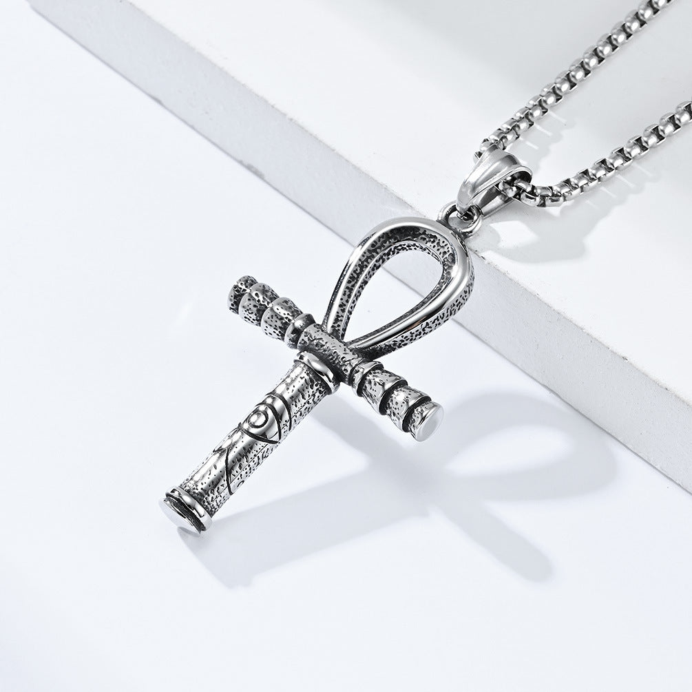 Ancient Egypt Eye of Horus Anka Titanium Steel Cross Necklace