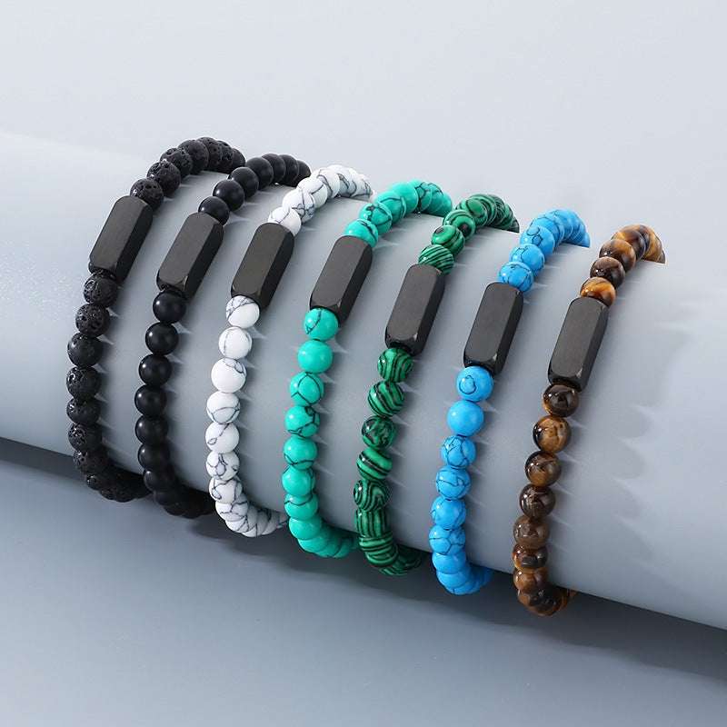 Stylish Stainless Steel Square Volcanic Stone Bracelet – Tiger's Eye Stone Matte Bead