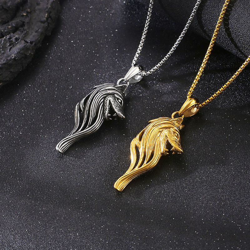 Viking Wolf Head Pendant - Retro Stainless Steel Fashion Jewelry for Men