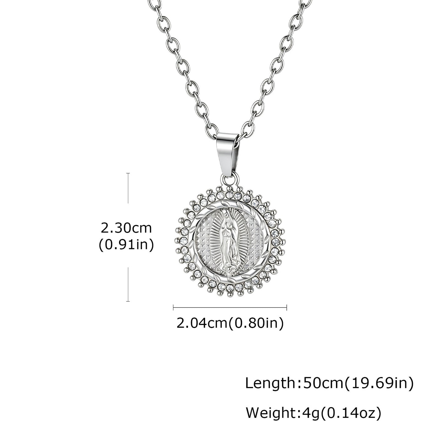Round Plate Necklace – Stainless Steel Rhinestone Pendant – Style