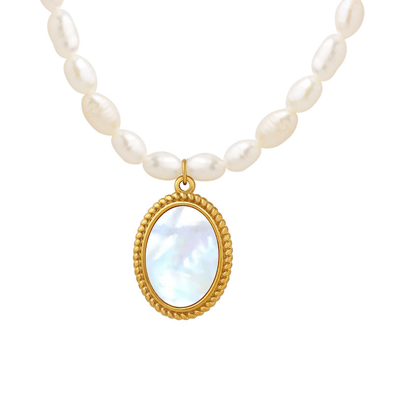 Elegant French Pearl Necklace with Sea Shell Pendant