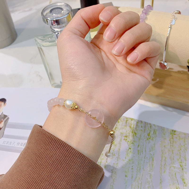 Elegant Korean Edition Sterling Silver Crystal and Pearl Bracelet