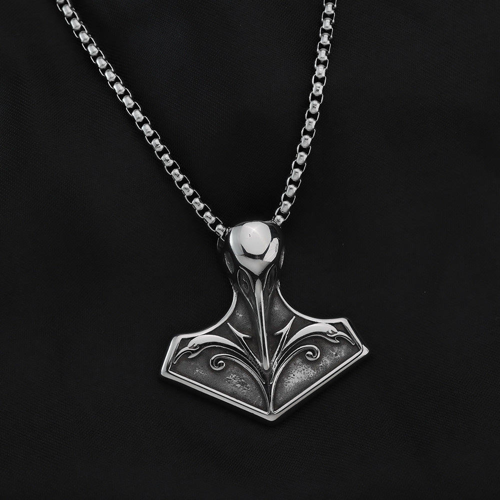 European And American Jewelry Wholesale Titanium Steel Men's Pendant Necklace Retro Viking Crow Hip Hop Style