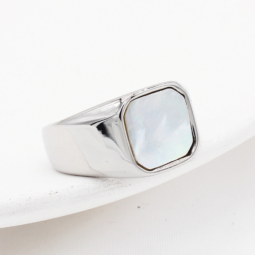 Planderful Square Shell Titanium Steel Ring Unisex Fashion Jewelry For Men And Women Durable Statement