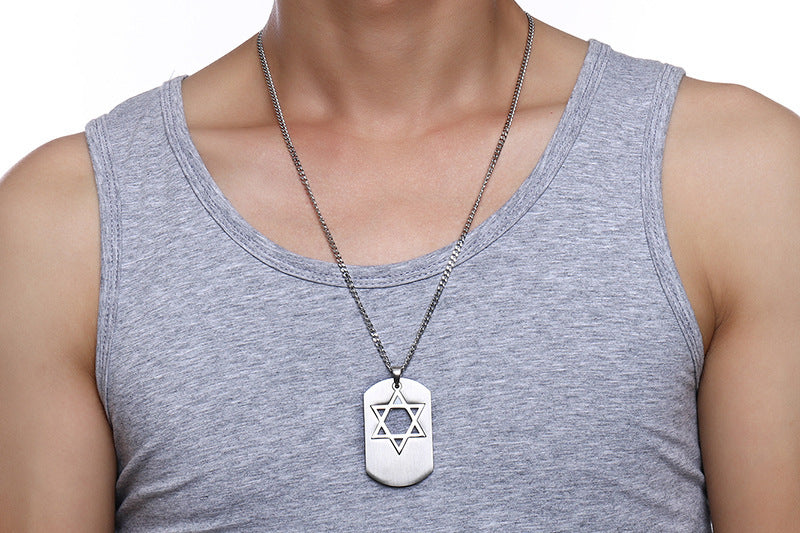 Titanium Steel Jewelry 50MM Hollow Hexagram Pendant Necklace