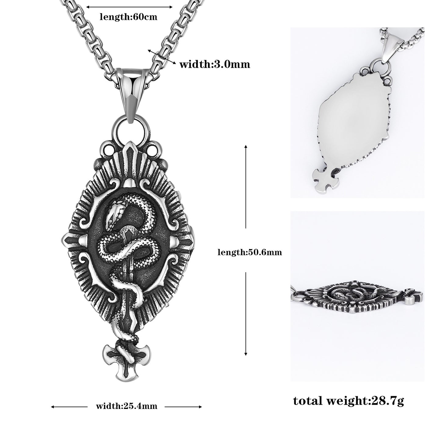 Steel Necklace – Vintage Oxidized Black Snake Pendant For Men Everyday Wear Statement Accessory
