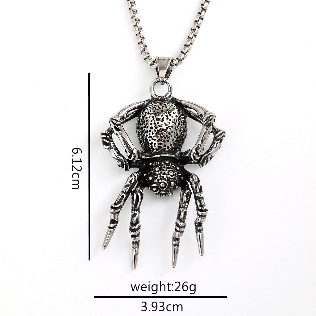 Vintage Spider Stainless Steel Pendant Necklace