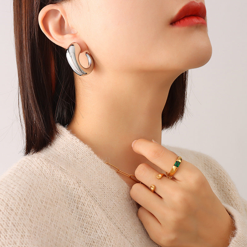 Chic C-Shaped Geometric Earrings - Gold Plated Titanium Steel Jewelry for Autumn/Winter