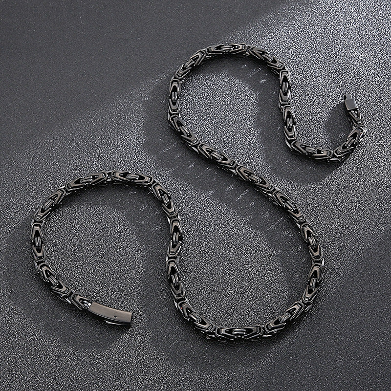 Rock Hip-Hop Emperor Chain, Street V-Shaped Woven Men's Titanium Steel Necklace Bracelet