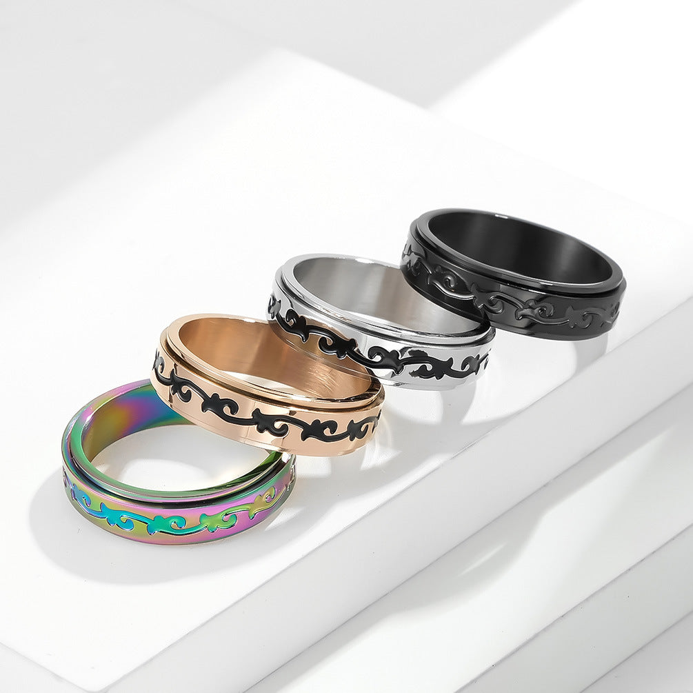 Titanium Steel Ring Unisex Retro Vine Design By Planderful Everyday Genie Gift For Him Or Her
