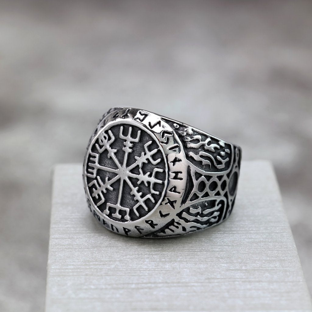 Planderful Viking Rune Compass Ring For Men Solid Stainless Steel Retro European American Style