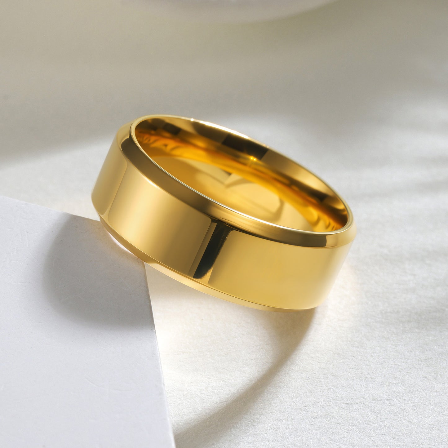 Planderful Everyday Genie Titanium Steel Ring Unisex 4mm 6mm 8mm Glossy Double Beveled Finish