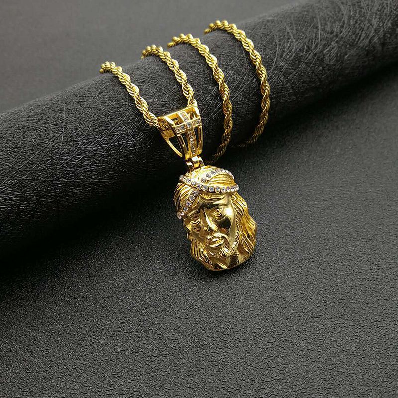 Stainless Steel Gold Plated Zircon Portrait Head Pendant Necklace For Women Planderful