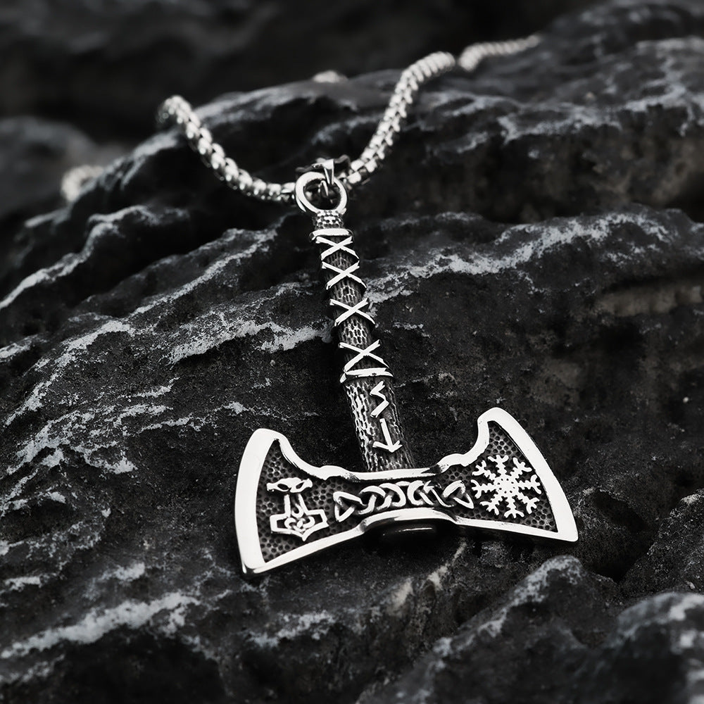Nordic Retro Stainless Steel Men's Pendant Viking Axe Necklace