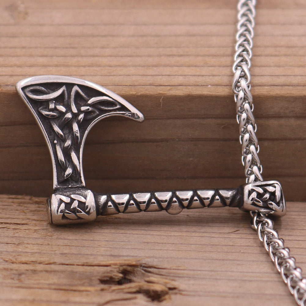 Norse Legacy Stainless Steel Viking Odin Axe Necklace for Men