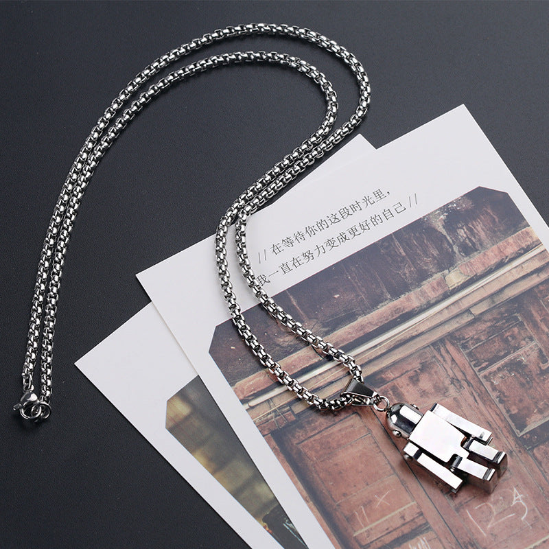 1. Planderful Stainless Steel Robot Necklace for Men Movable Hands and Feet Pendant