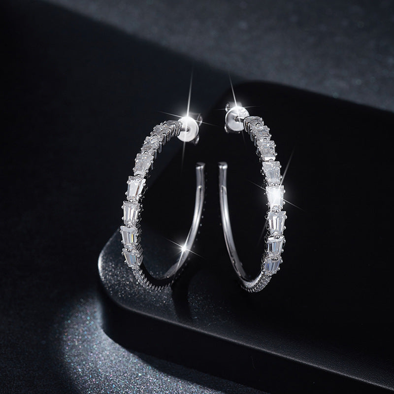 Planderful Moissanite Sparkling Circle Hoop Earrings Sterling Silver S925 For Women