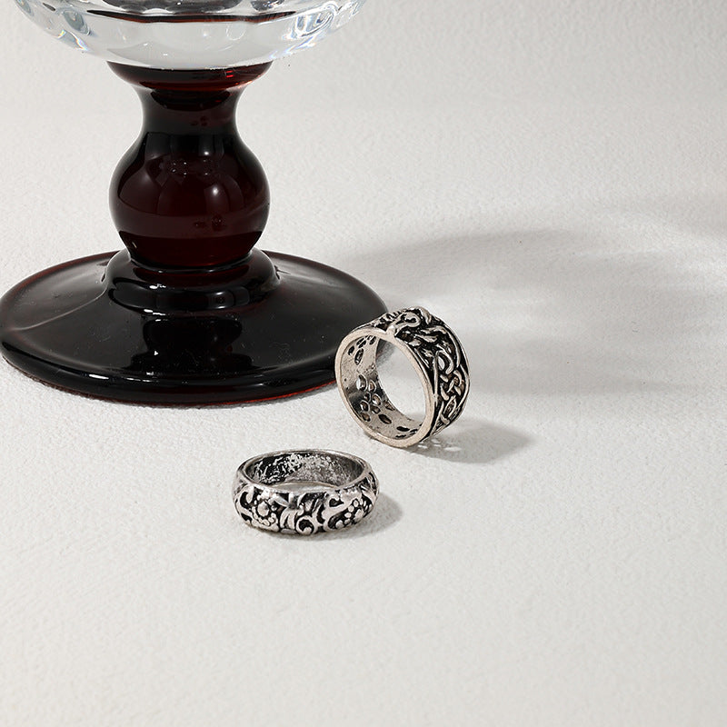 Vintage Metal Cutout Texture Ring Set for Sophisticated Ladies - Elegant Wholesale Jewelry