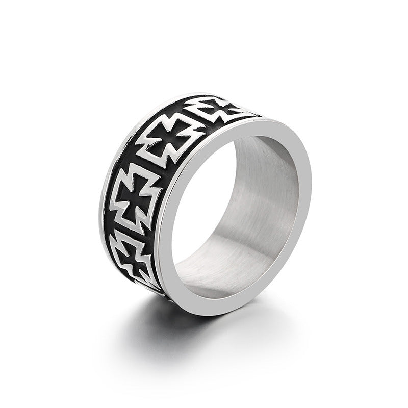 Retro Sun And Moon Tonghui Stainless Steel Ring, Punk Cross Star Moon Stainless