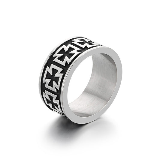 Retro Sun And Moon Tonghui Stainless Steel Ring, Punk Cross Star Moon Stainless