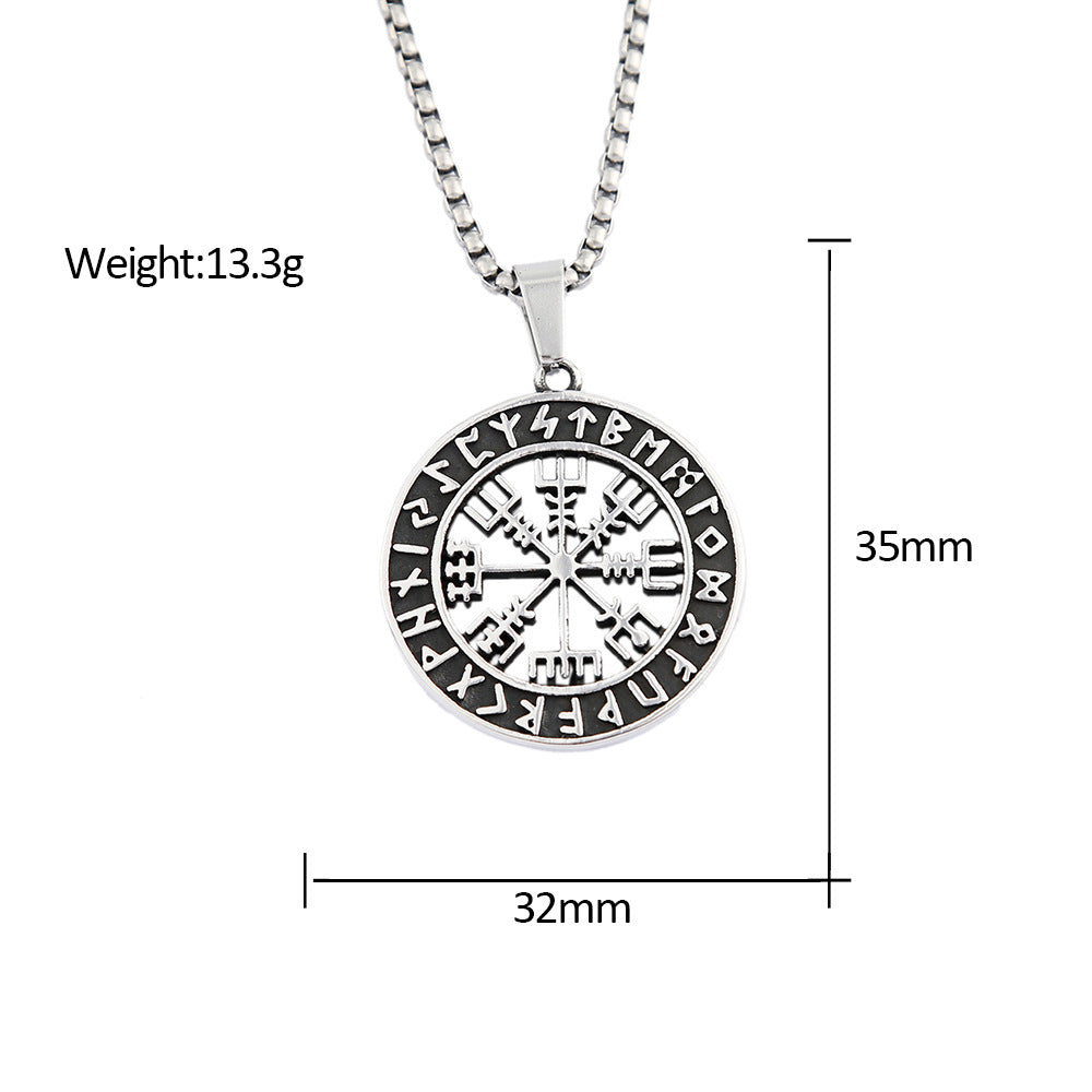 Viking Compass Stainless Steel Men's Pendant Necklace