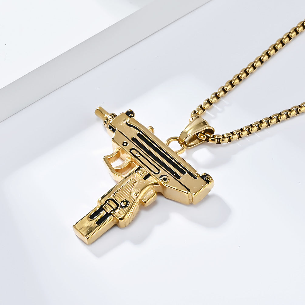 Planderful Uzi Submachine Gun Pendant Necklace Titanium Steel Personalized For Hip Hop Fans Streetwear Jewelry