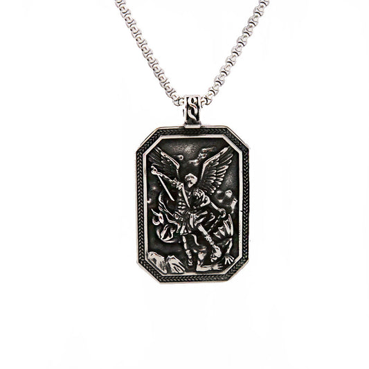 Retro European American Titanium Steel Angel Pendant Necklace for Men
