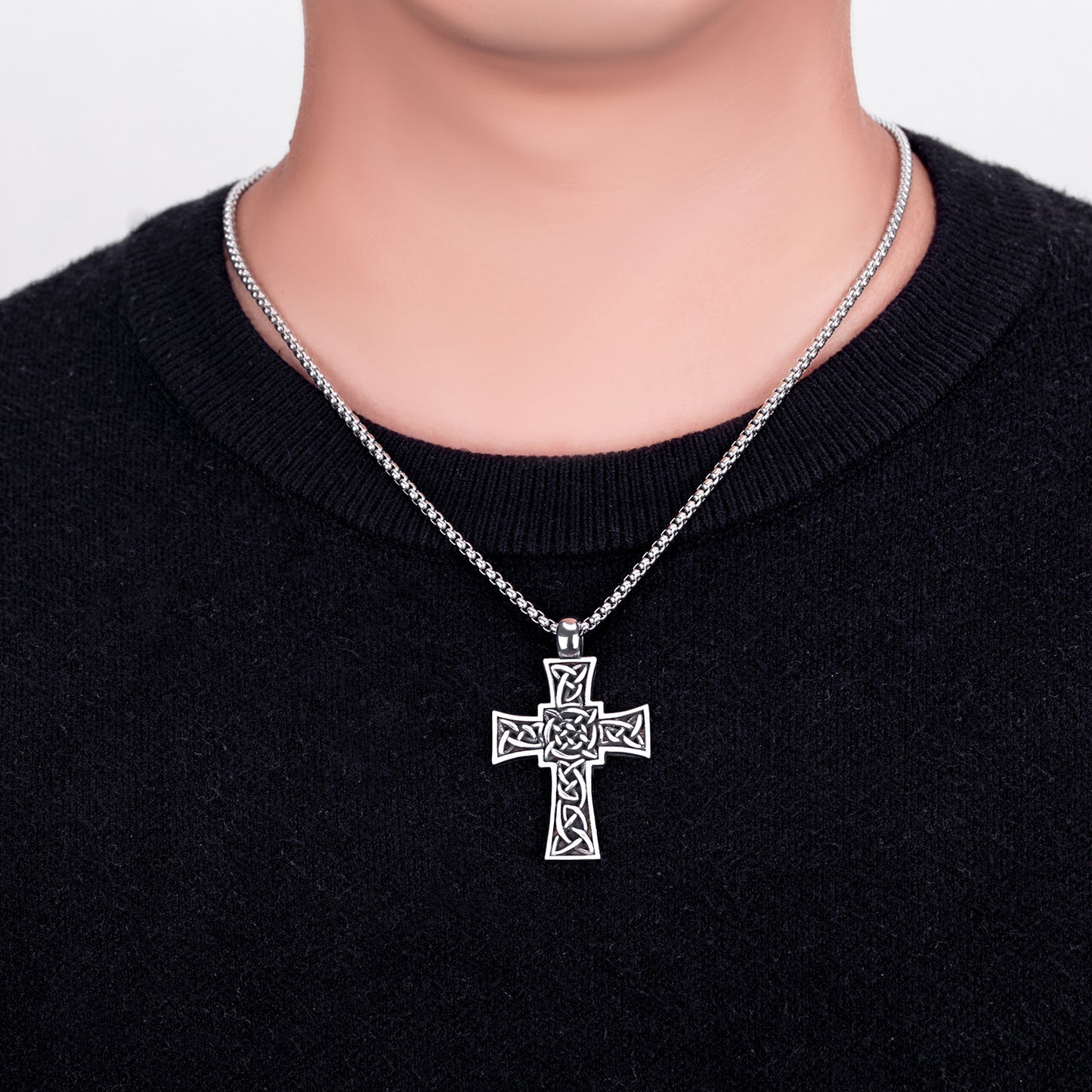Steel Necklace – Vintage Cross Pendant For Men With Long Titanium Steel Chain, Hip Hop Style