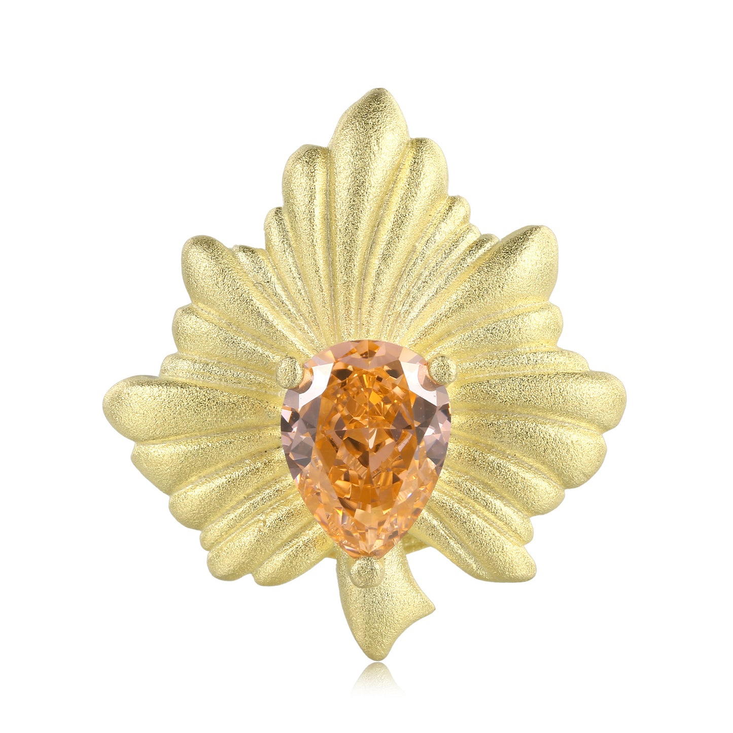 Golden Maple Leaf Pear Shape Orange Zircon Silver Necklace